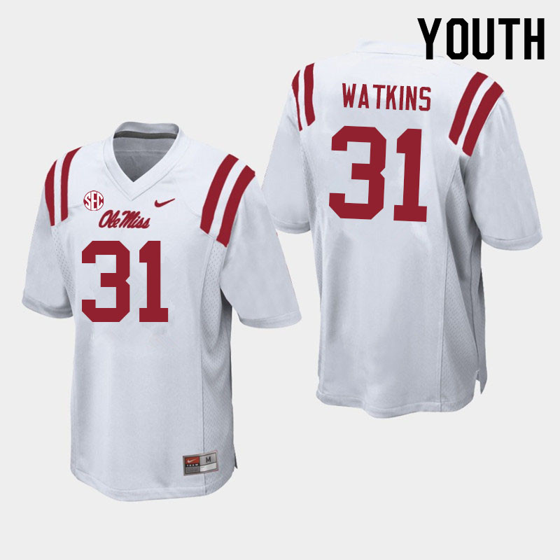 Austin Watkins Ole Miss Rebels NCAA Youth White #31 Stitched Limited College Football Jersey TWU7358LC